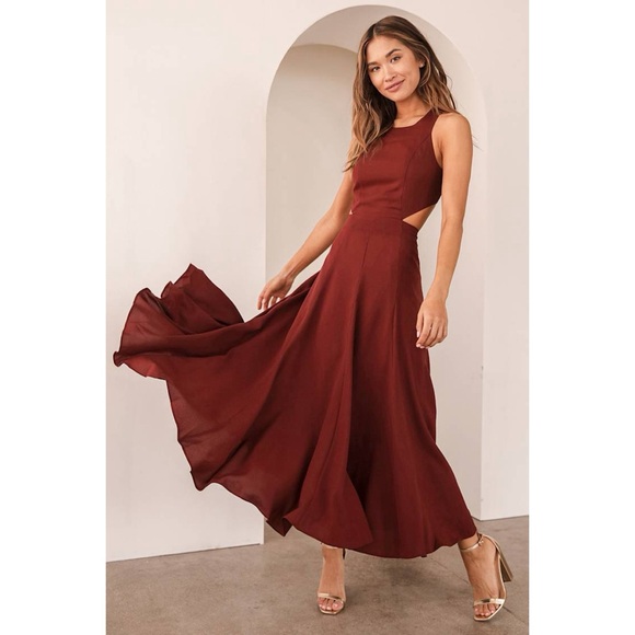 Lulus Dresses & Skirts - NWT Lulu's Cutout Midi Dress Size XL Taste of Love Burgundy Bridesmaid